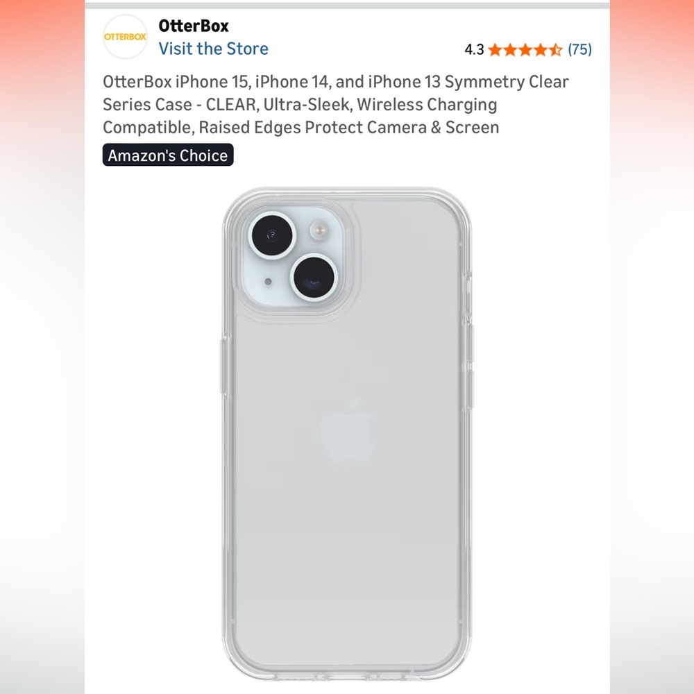 Otter box clear case for iPhone 13,14 or 15.